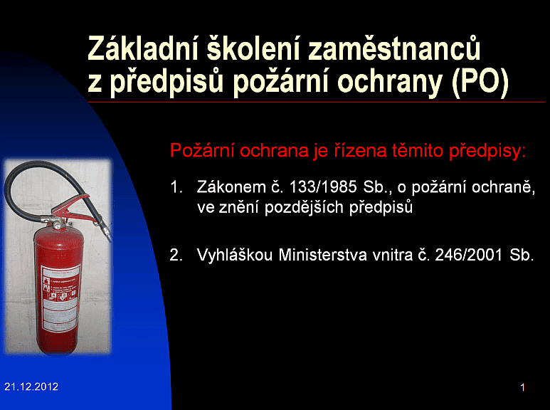 Základní školení PO, školení požární ochrany