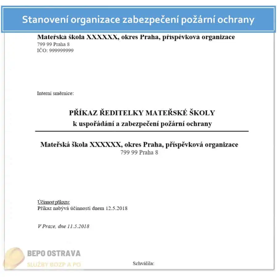 vyr 429 Stanoveni organizace zabezpeceni pozarni ochrany