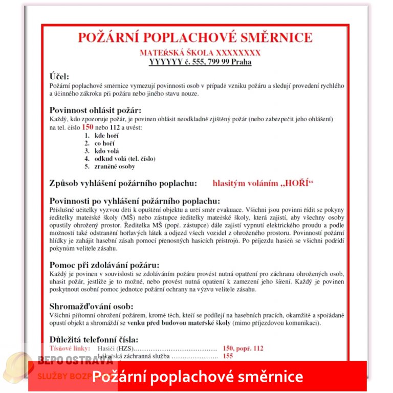 Požární poplachové směrnice (PPS) - dokumentace požární ochrany (PO)