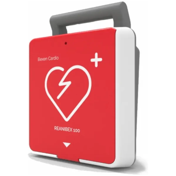 Nouzový automatický defibrilátor REANIBEX, AED přenosný přístroj pro zdravotní pohotovost.